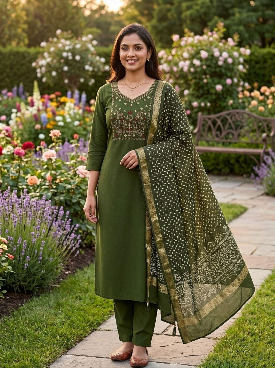 Olive Green Embroidered Salwar set